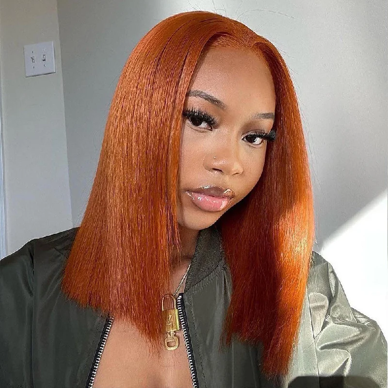 real person hair ring oceanic craft-Hot Star 180% Dark Ginger Orange Colored Bob 13x6 Lace Front Wig 6x4 Glueless Ready Go Human Hair Wigs