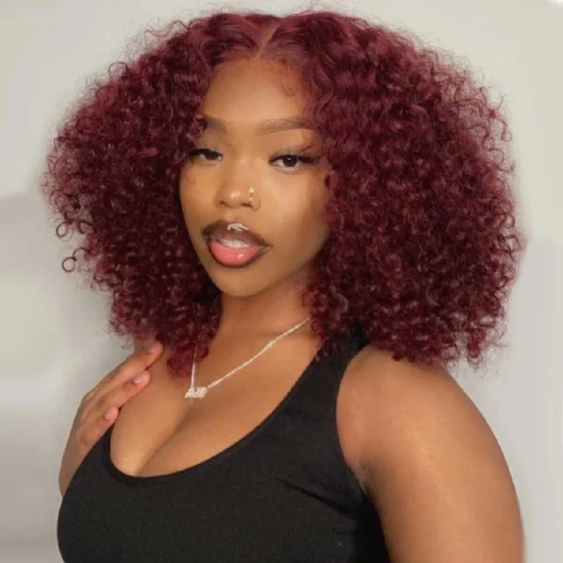 real person hair ring winter detail-Hot Star 180% Density 99J Colored Short BOB 13x6 Lace Front Wig 6x4 Glueless Ready To Go Human Hair Wig Jerry Curly