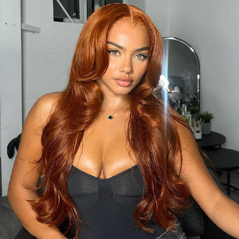 real person hair ring floral band-Hot Star 180% Density Auburn Ginger Colored 5x5 13x6 Lace Closure Front Wig 6x4 Glueless Ready To Go Human Hair Wigs Body Wave