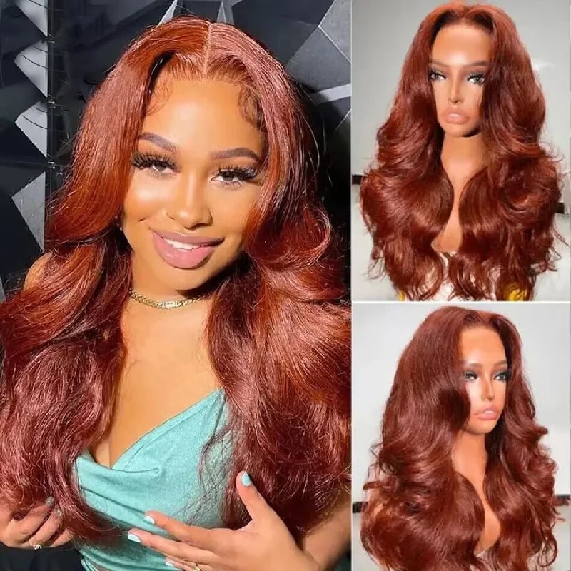 real person hair ring quirky band-Hot Star 180% Density Auburn Reddish Brown Colored 5x5 13x6 Lace Front Closure Wig 4x6 Glueless Ready To Wear Human Hair Wigs