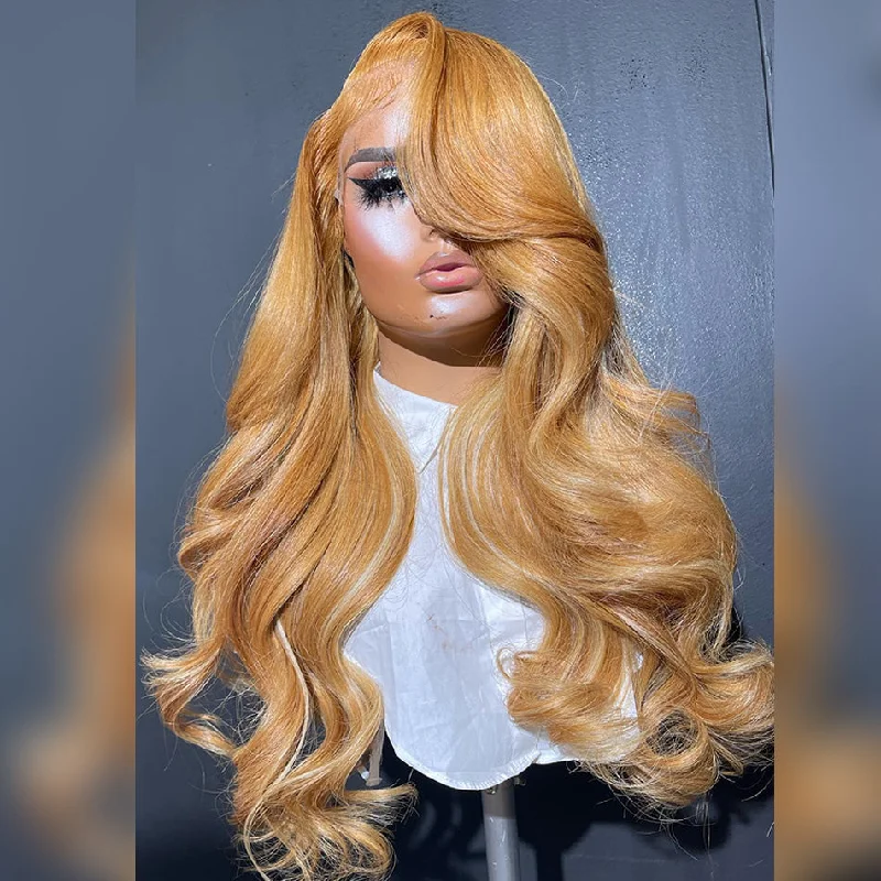 real person hair ring bohemian band-Hot Star 210% Density Customized Balayage Ginger Blonde Colored HD Transparent 13x4 13x6 Lace Front Straight Human Hair Wigs