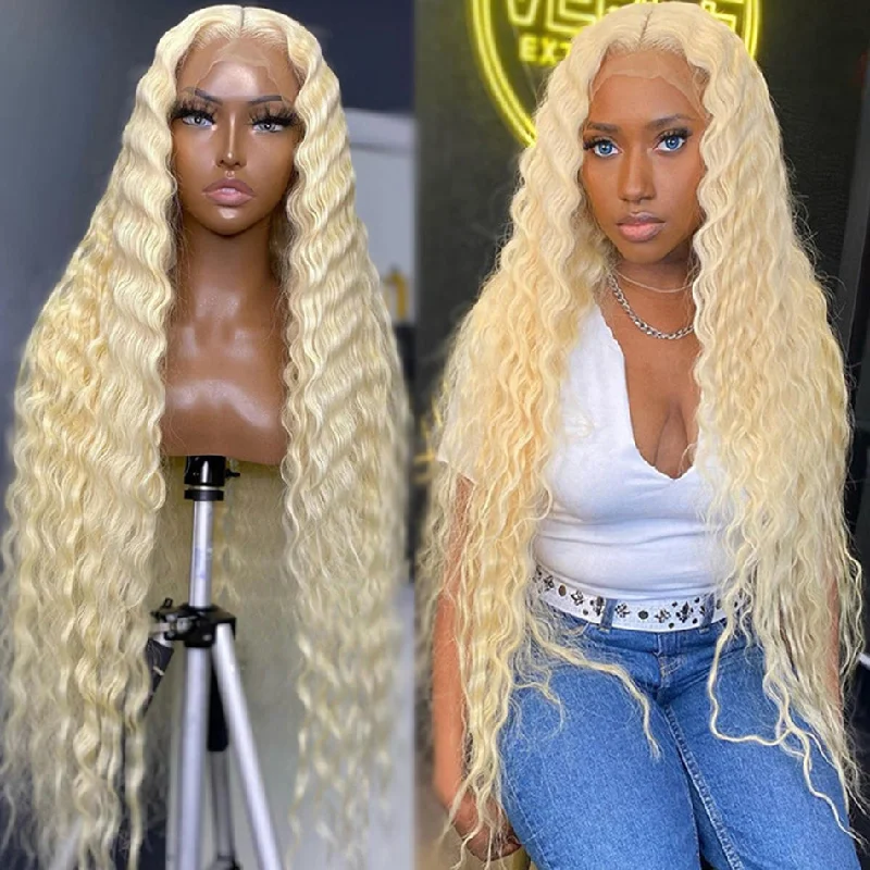 real person hair ring refined craft-Hot Star 210% Density Blonde 613 Colored HD Transparent 13x4 13x6 Lace Front Human Hair Wigs Brazilian Deep Wave