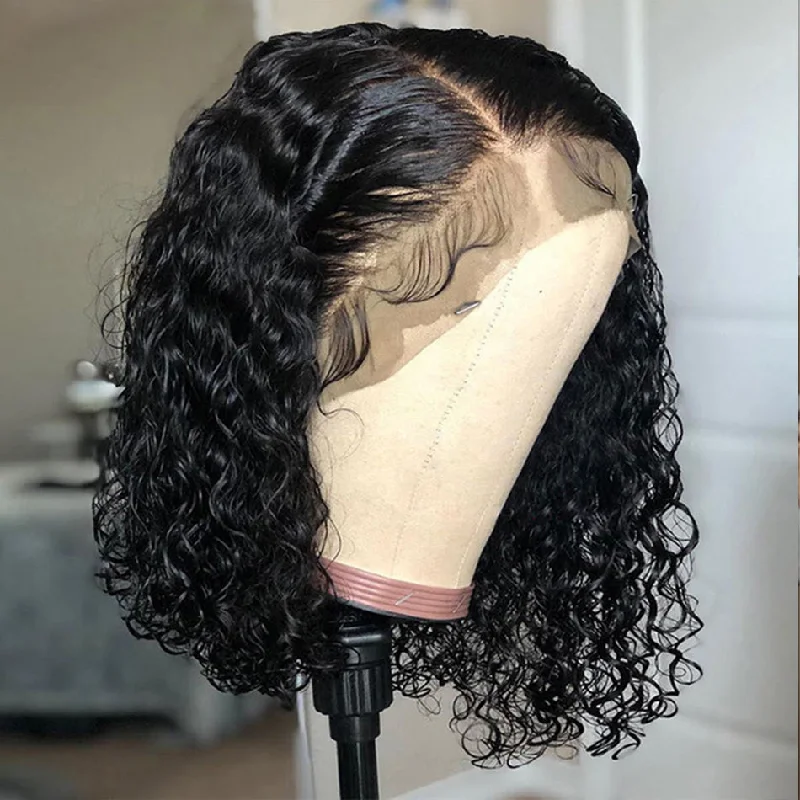 real person hair ring gypsy craft-Hot Star 180% Density BOB HD Transparent 13x6 Lace Front Wig 6x4 Glueless Lace Closure Ready To Wear Human Hair Wig Water Wave