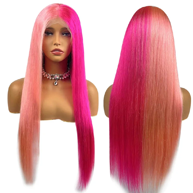 real person hair ring exclusive ring-Hot Star 210% Density Custom Wig Highlight Rose Pink Colored 13x4 13x6 HD Transparent Lace Frontal Human Hair Wigs Brazilian Straight Hair