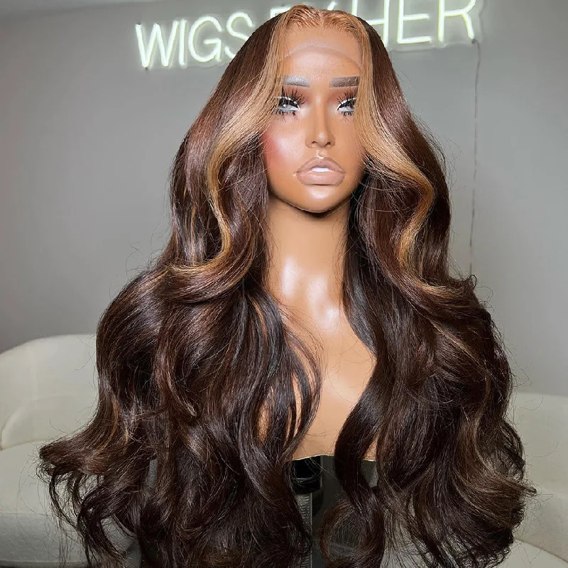 real person hair ring striped ring-Hot Star 180% Density Highlight Customized Brown Colored 5x5 13x6 Lace Closure Front Wig 6x4 Ready Go Human Hair Wigs