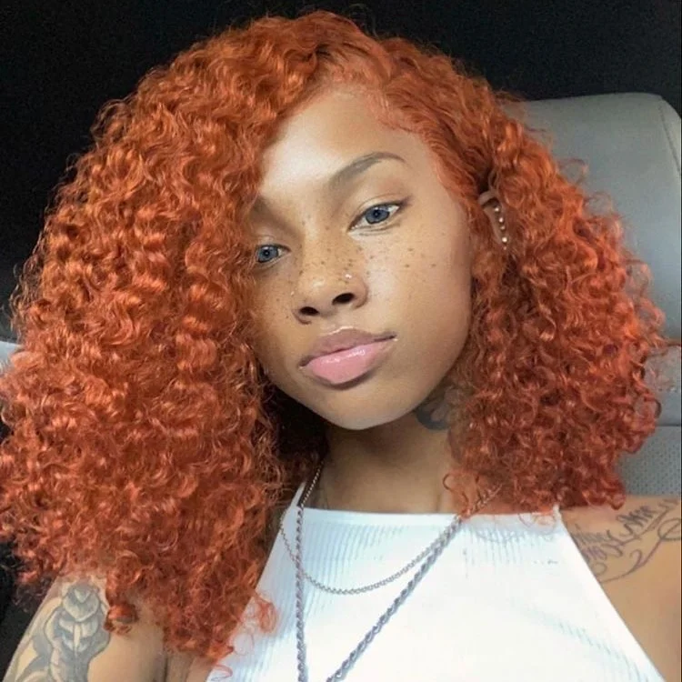 real person hair ring glacial ring-Hot Star 180% Density Ginger Orange Colored Short BOB 13x6 Lace Front Wig 6x4 Glueless Ready To Go Human Hair Wigs Jerry Curly