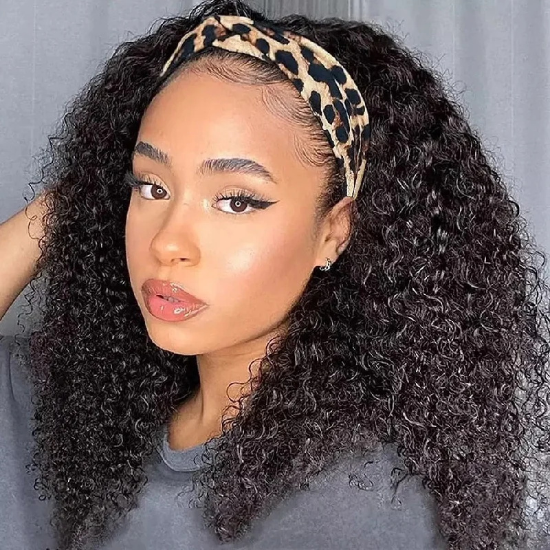 real person hair ring nautical band-Hot Star 180% Density Kinky Curly Human Hair Headband Wig For Black Women Glueless Brazilian Remy Full Machine Made Hair