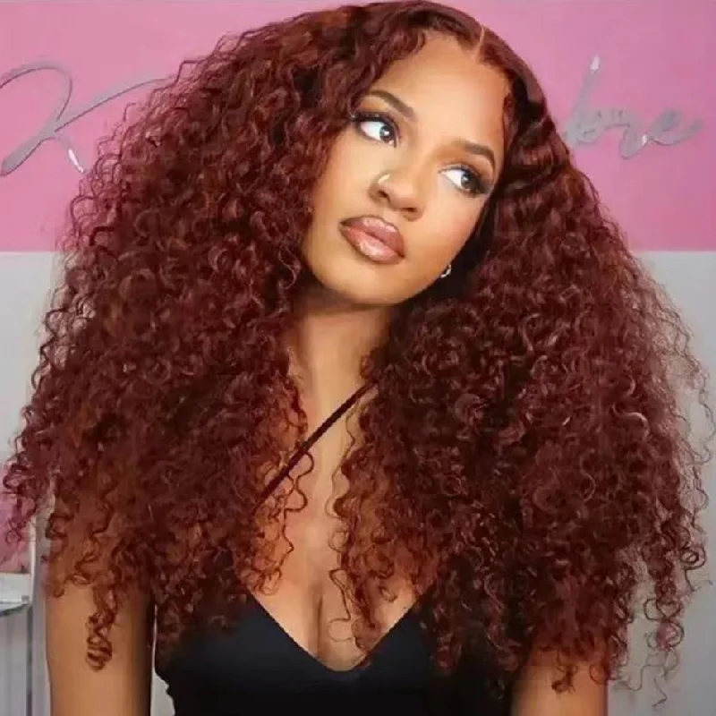 real person hair ring classic ring-Hot Star 180% Density Reddish Brown Colored 5x5 13x6 Lace Front Closure Wig Curly 4x6 Ready To Go Human Hair Wigs