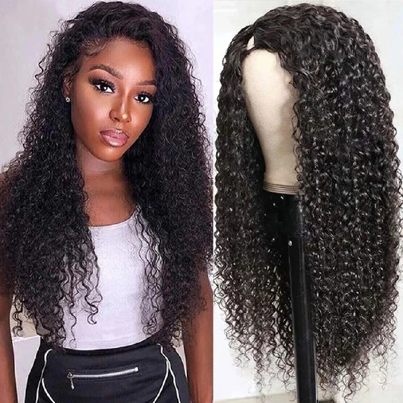 real person hair ring globetrotter ring-Hot Star 180% Density U Part Wig Kinky Curly Glueless Human Hair Wigs