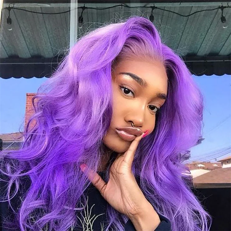 real person hair ring retro craft-Hot Star 210% Density Purple Colored HD Transparent 13x4 13x6 Lace Front Human Hair Wig