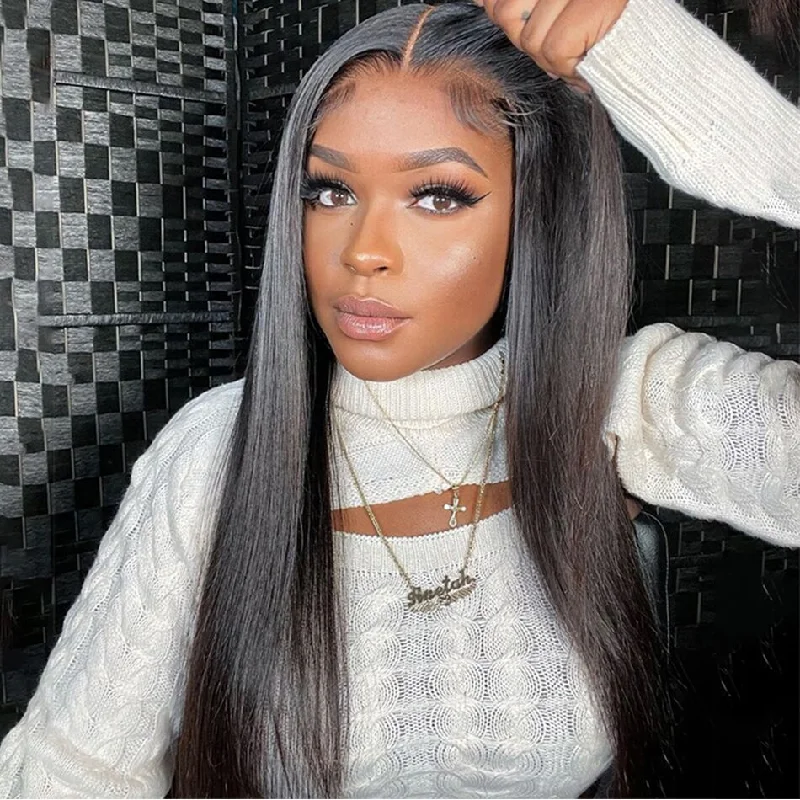 real person hair ring corduroy band-Hot Star 180% Density 6x4 Glueless Lace Closure Wig Ready To Wear Human Hair Wigs Brazilian Straight Hair