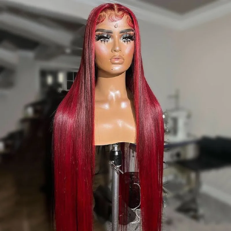 real person hair ring vibrant ring-Hot Star Balayage Red Colored Pre Plucked 6x4 Ready To Go Human Hair Wigs 5x5 13x6 Lace Closure Front Wig