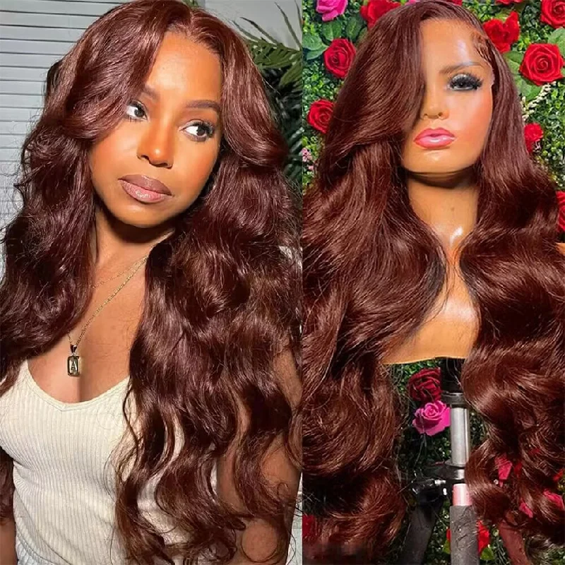 real person hair ring reliable craft-Hot Star Reddish Brown Colored 5x5 13x4 13x6 Lace Front Closure Wig 6x4 Glueless Ready To Wear Human Hair Wig Body Wave