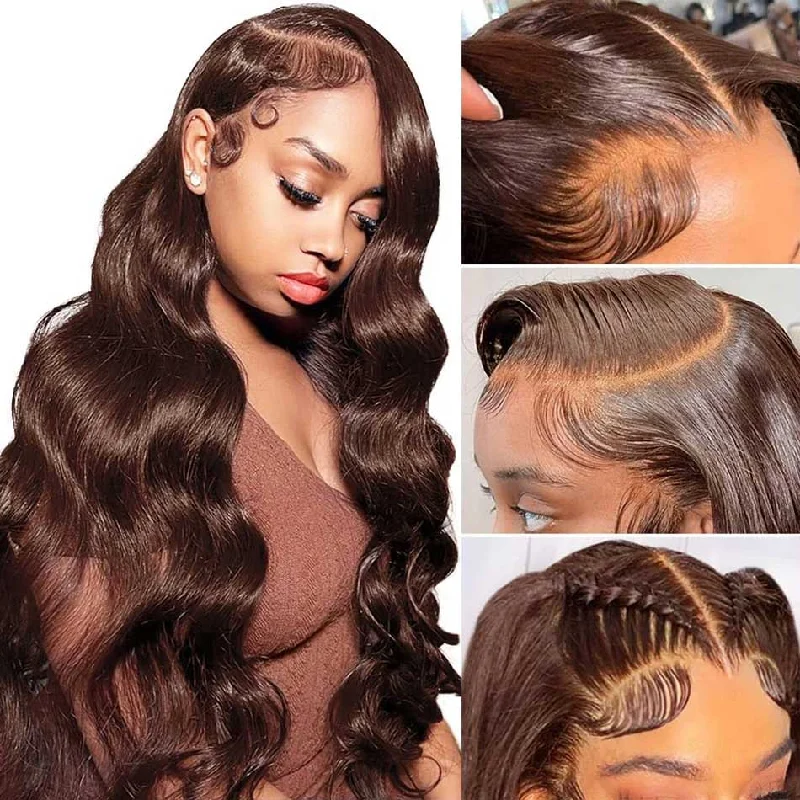 real person hair ring fine craft-SUPER DEAL ! Hot Star Chocolate Brown HD Transparent 13x6 Lace Front 6x4 Glueless Ready To Go Human Hair Wigs Brazilian Body Wave