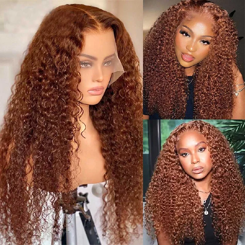 real person hair ring fun ring-Hot Star Ginger Brown Colored 5x5 13x6 Lace Front Closure Wig Curly Glueless 4x6 Ready To Go Human Hair Wigs