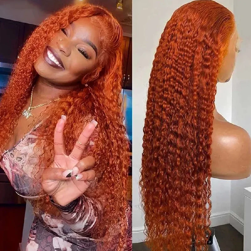 real person hair ring cultural band-Hot Star Ginger Orange Colored 5x5 13x6 Lace Front Closure Wig Curly 6x4 Glueless Ready To Go Human Hair Wigs