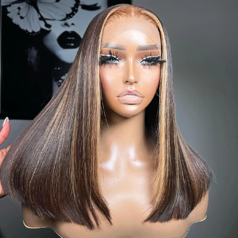 real person hair ring stunning detail-Hot Star Hairstyle Works 210% Density Balayage 4/27# Colored 13x6 Lace Front Wig 6x4 Glueless Lace Closure Ready To Wear Human Hair Wigs