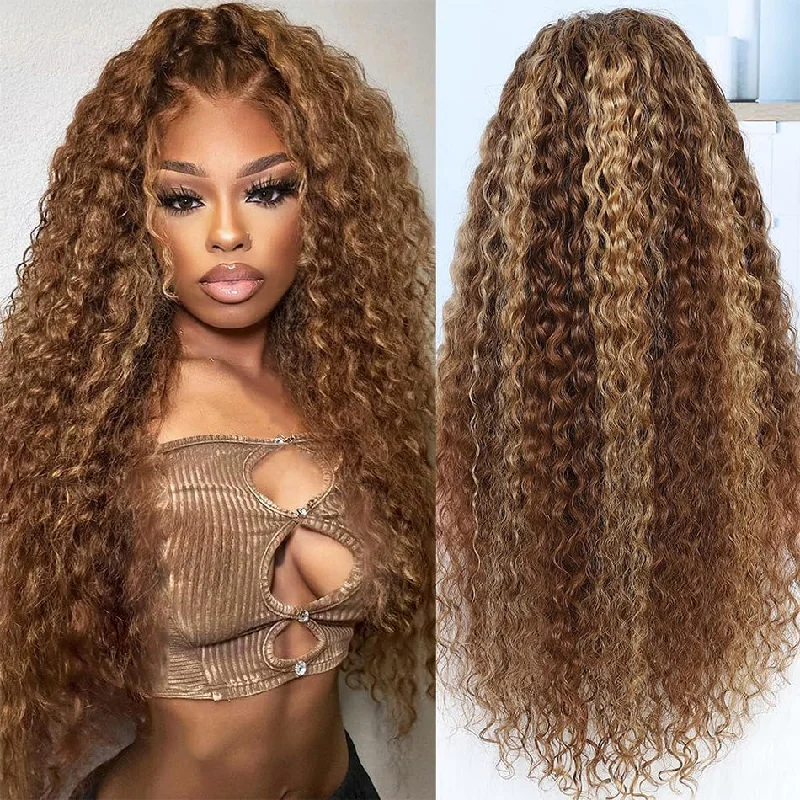 real person hair ring stylish detail-Hot Star Highlight Colored 5x5 13x6 Lace Front Closure Curly 6x4 Glueless Put On And Go Human Hair Wigs