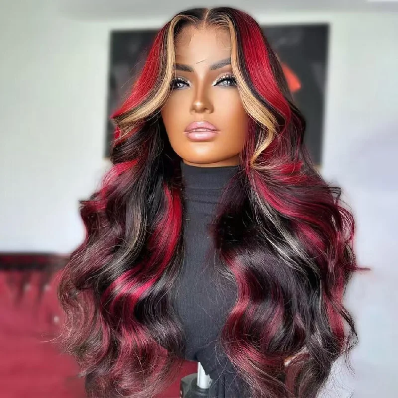 real person hair ring smooth craft-Hot Star Highlight Honey Blonde With Red Colored 5x5 13x6 Lace Front Closure Wig 4x6 Ready To Go Human Hair Wigs Brazilian Body Wave