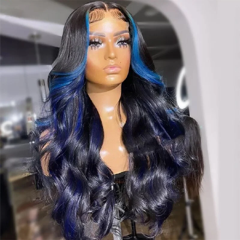 real person hair ring elite ring-Hot Star Hightlight Black With Blue 4x6 Glueless Lace Closure Ready To Go Wig 5x5 13x6 Lace Front Human Hair Wig