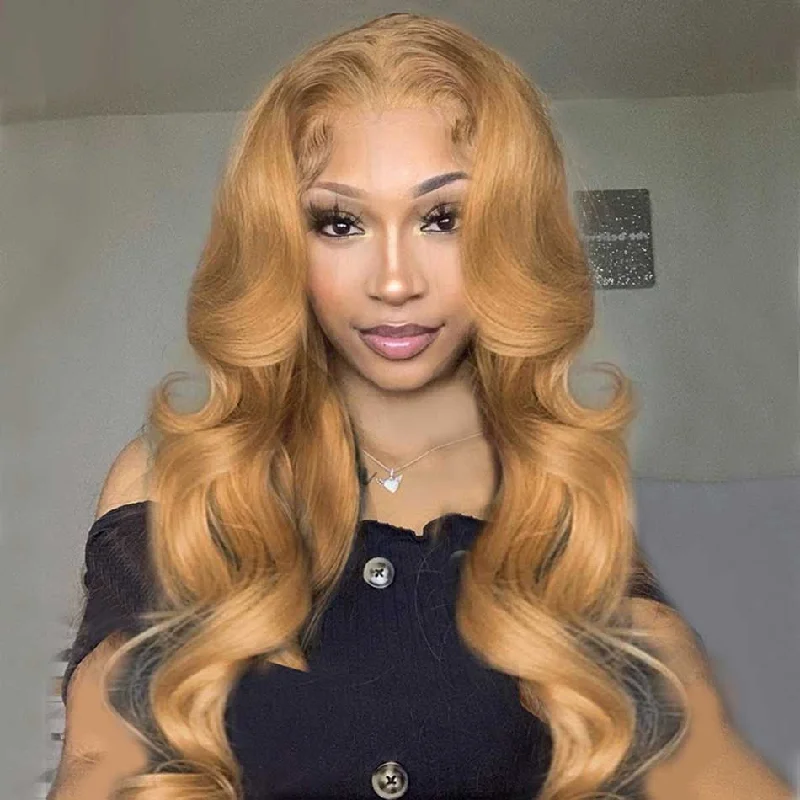 real person hair ring bright craft-Hot Star Honey Blonde Colored 5x5 13x6 Lace Front Closure Wig 4x6 Glueless Ready To Go Human Hair Wigs Body Wave