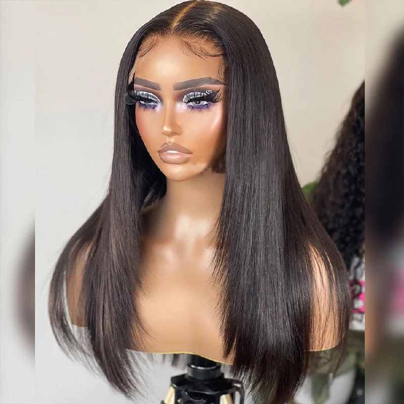 real person hair ring bold ring-Hot Star Layered Cut HD Transparent 5x5 13x6 Lace Closure Front Wig Straight 4x6 Ready To Go Human Hair Wigs