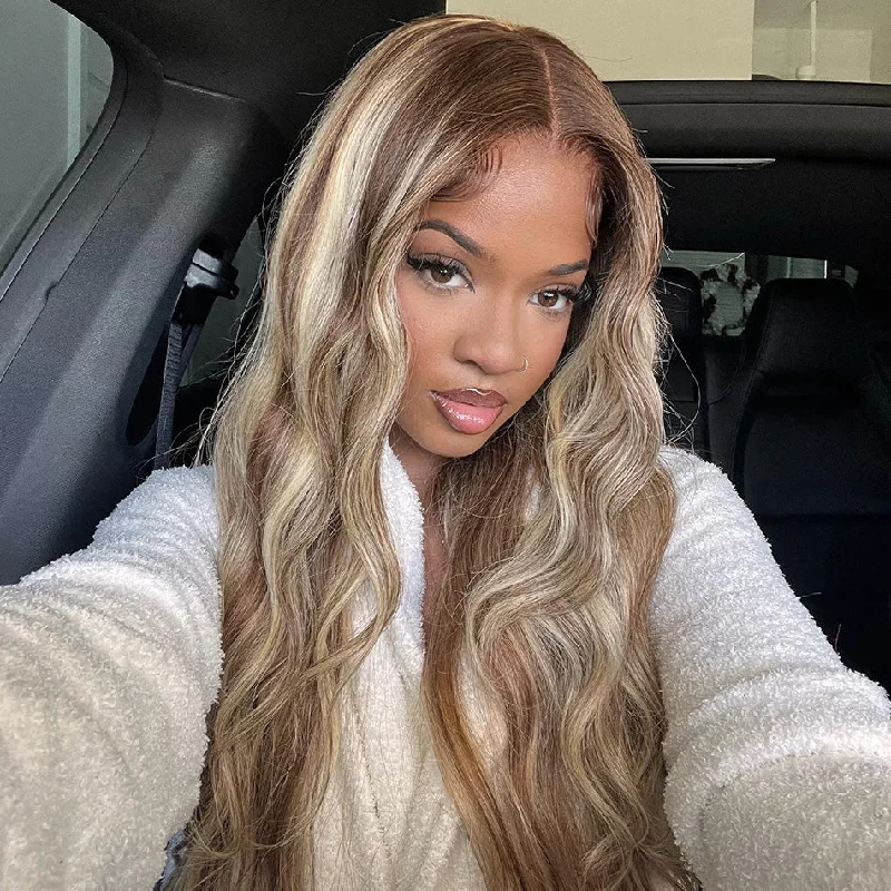 real person hair ring beach ring-Hot Star Customized Ombre Highlight Blonde With Brown Colored HD Transparent 13x4 13x6 Lace Front Human Hair Wigs