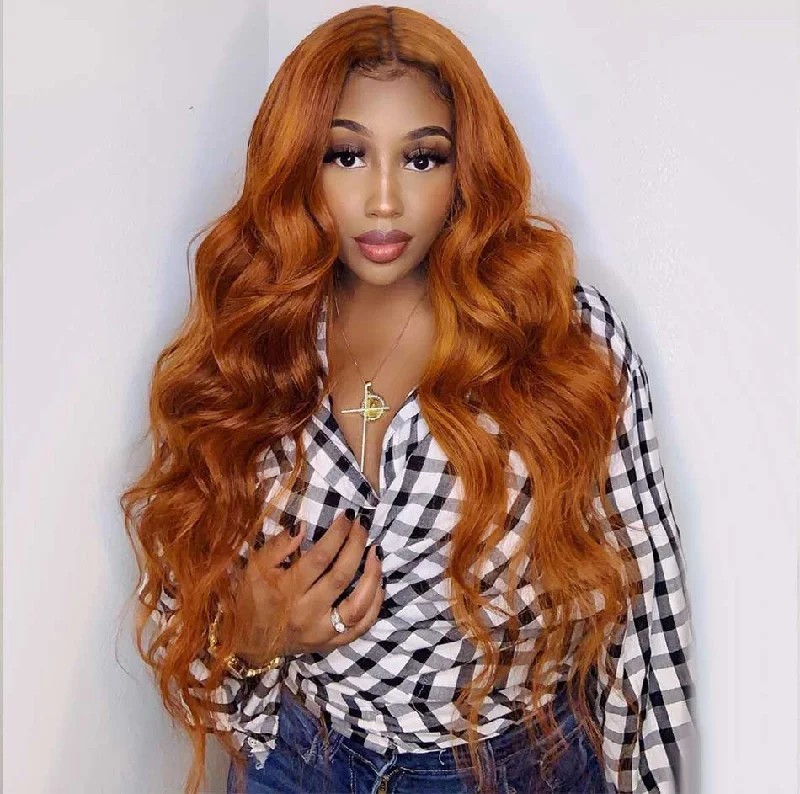 real person hair ring dependable band-Hot Star Orange Ginger Colored 5x5 13x6 Lace Front Closure 6x4 Glueless Ready To Go Human Hair Wigs