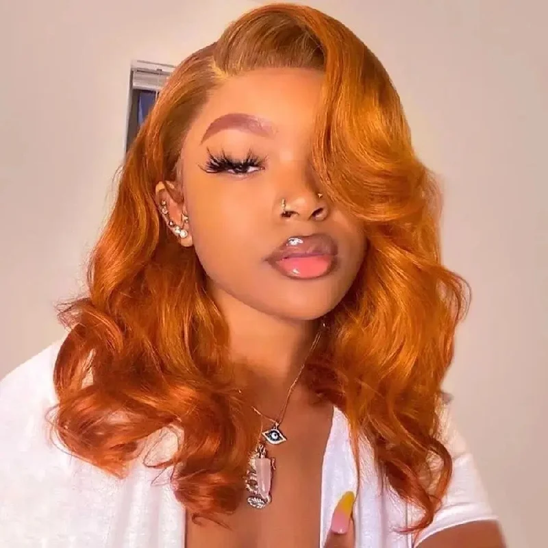 real person hair ring valley band-Hot Star Ginger Orange Colored HD Transparent 13x6 Lace Front Wig 6x4 Glueless Ready To Go Body Wave Human Hair Wig