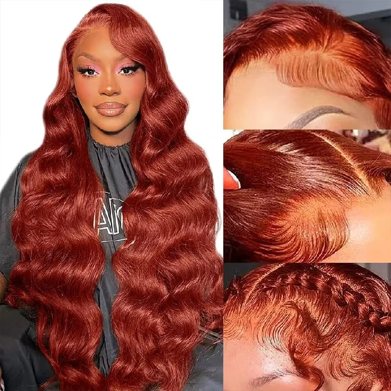 real person hair ring vintage ring-Hot Star Auburn Colored HD Transparent 5x5 13x6 Lace Front Wigs 4x6 Glueless Ready To Wear Human Hair Wigs