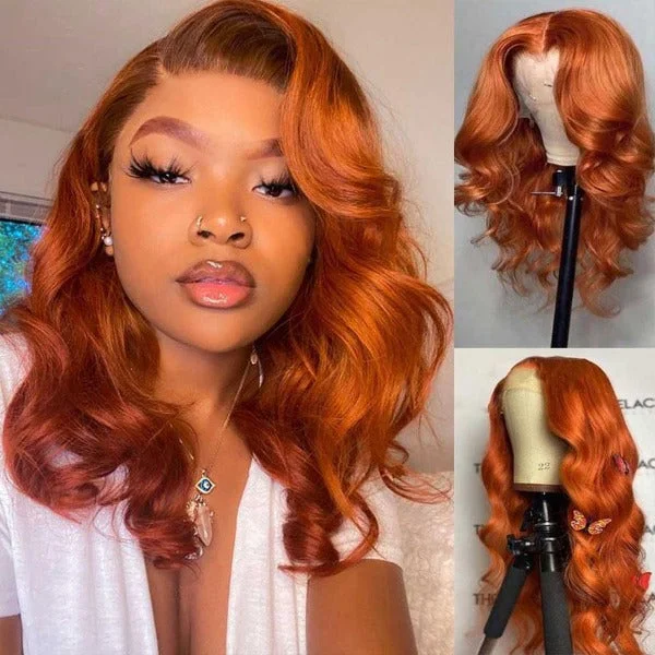 real person hair ring unique ring-Ginger Color Skin Melt Well Lace Front Wigs Loose Wave Virgin Human Hair Wigs