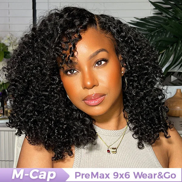 real person hair ring vibrant ring-OQ HAIR M-Cap Kinky Curly Wear Go Wigs Bleached Knots Pre Cut 9x6 HD Lace Glueless Human Hair Wigs For Women