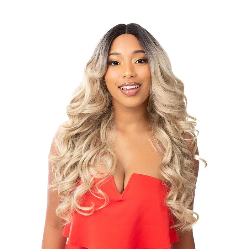 Synthetic wigs with warm tones-NUTIQUE BFF Synthetic Part Lace Wig- WAVE 26"