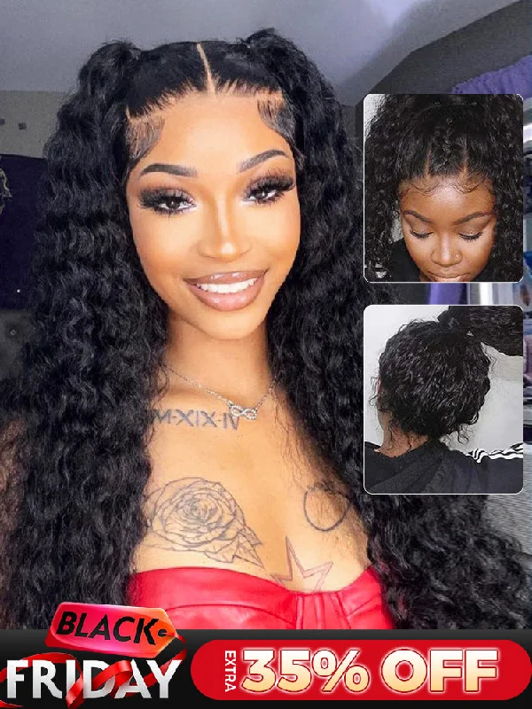 real person hair ring intense band-CurlyMe 360 Lace Fit Wear Go Pre-Bleached Deep Wave Human Hair Glueless Wig Pre-Plucked