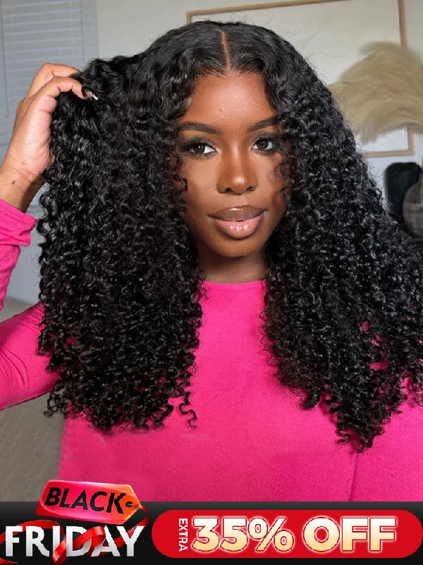 real person hair ring radiant craft-CurlyMe Pre-bleached Knots Wear Go Glueless Wig Pre-cut 6x4 HD Lace Kinky Curly Human Hair