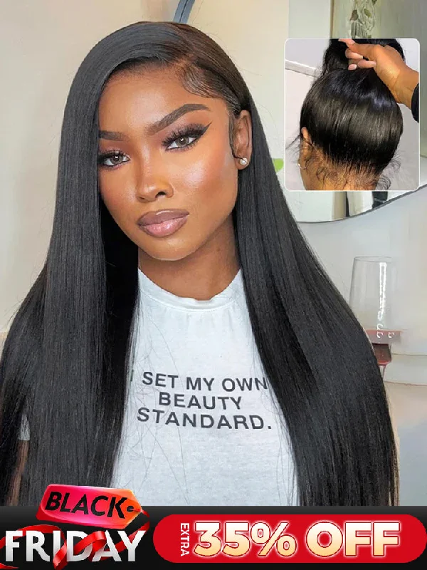 real person hair ring nomad band-CurlyMe 360 Lace Wear Go Pre-Bleached Straight Human Hair Glueless Wigs Pre-Plucked Lace Front Wig