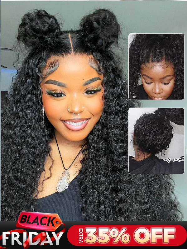 real person hair ring refined band-CurlyMe 360 Lace Fit Wear Go Pre-Bleached Water Wave Human Hair Glueless Wig Pre-Plucked