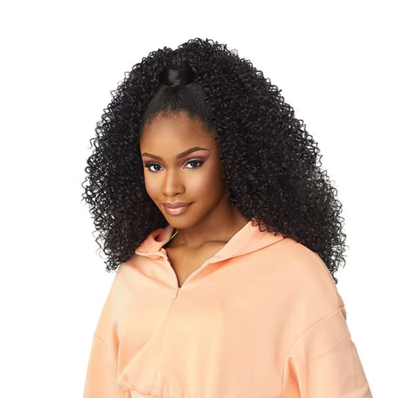 Synthetic wigs with bouncy coils-SENSATIONNEL Instant Up & Down Pony Wrap Synthetic Hair Half Wig UD 3