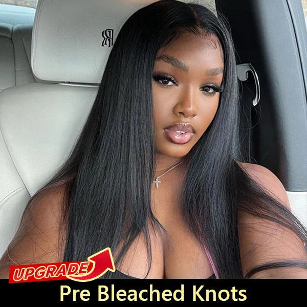 real person hair ring timeless craft-Silk Straight Pre Bleached Knots Lace Front Wigs 13x4 13x6 Lace Wigs 100% Human Hair