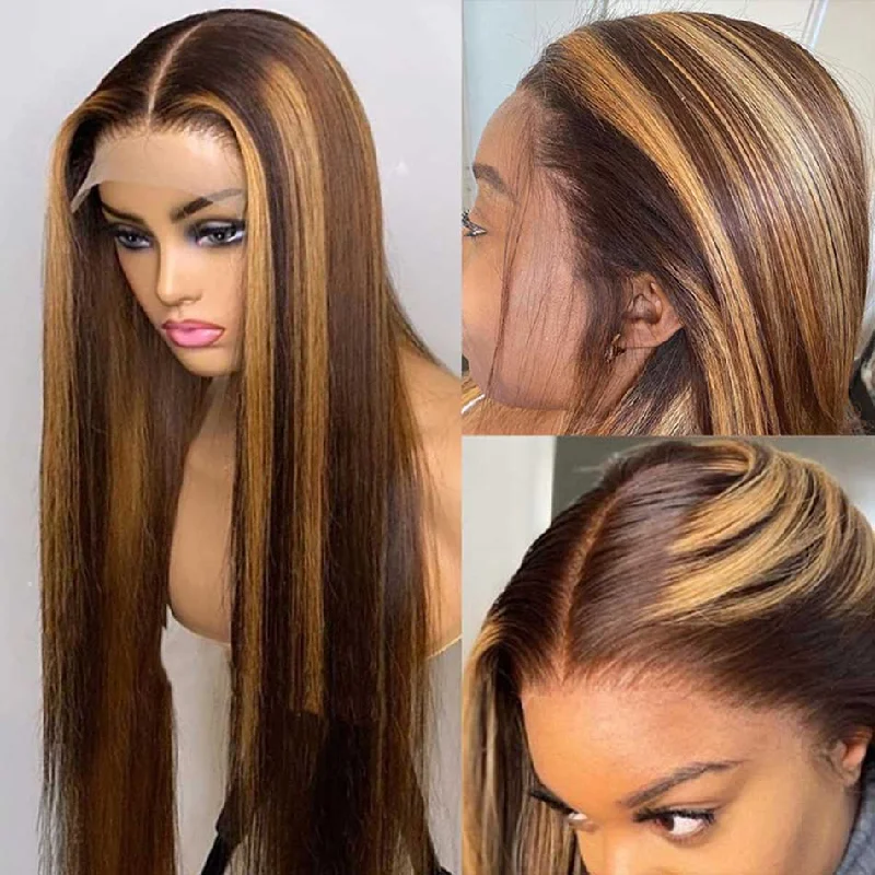 real person hair ring eco-friendly ring-SUPER DEAL ! Hot Star 4/27# Highlight Colored 13x6 Lace Front Human Hair Wigs