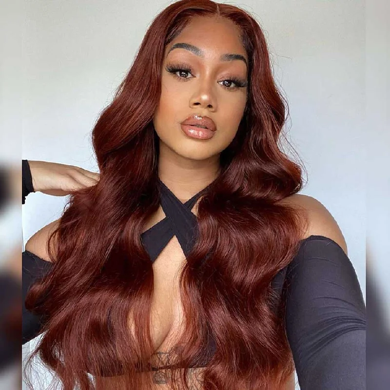 real person hair ring intense band-Bigekane Pick ! SUPER DEAL ! Hot Star Reddish Brown Colored HD Transparent 13x4 Lace Front Human Hair Wigs Brazilian Body Wave