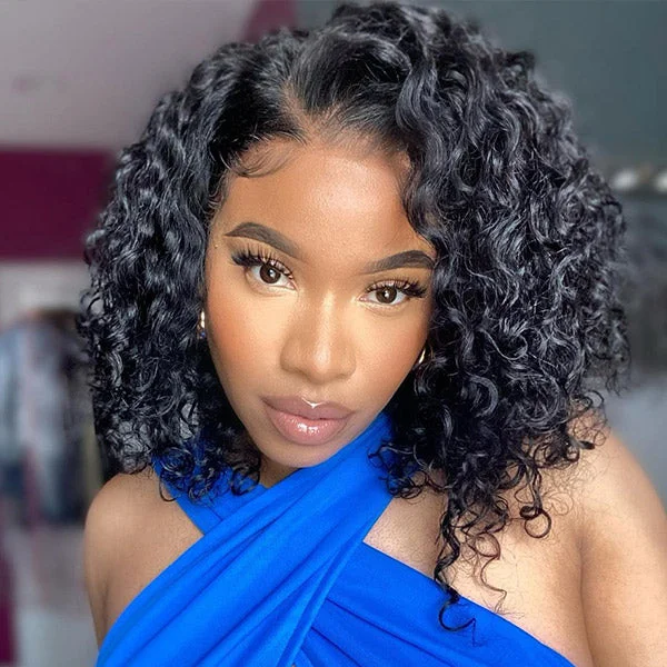 real person hair ring original detail-Pre Plucked Water Wave Short Bob Wigs 4x4 13x4 13x6 Lace Front Wigs 100% Human Hair Wigs