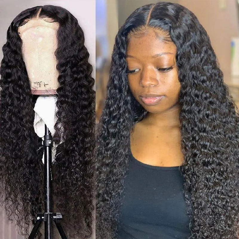 real person hair ring artisan band-4*4 Lace Closure Wig Water Wave Human Hair Wigs Ocean Wave Wet Wavy Preplucked Wigs with Baby Hair